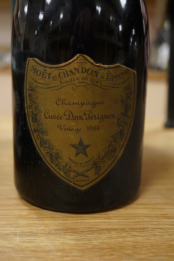 A bottle of Dom Perignon 1964 vintage Champagne in a 1988 box. Condition - good, storage unknown